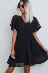 Solid Color V Neck Casual Mini Dress