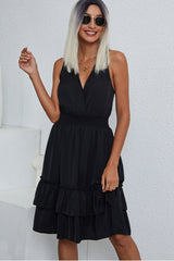 Smocked Waist Solid Sleeveless Casual Mini Dress