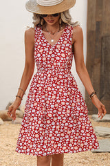 Floral Print Sleeveless Ruffled Dress
