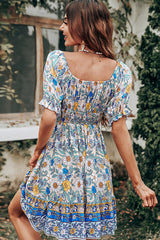 Fashion Off The Shoulder Floral Print Mini Dress