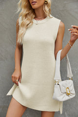 Round Neck Split Side Knot Waist Knitting Dress