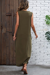 Sleeveless Round Neck Solid Color Maxi Dress