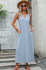 Stripe Print Split Side Maxi Dress