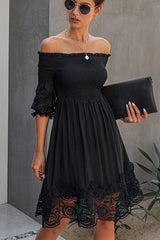 Off The Shoulder Lace Design Mini Dress