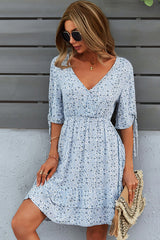 Fashion Floral Print Knot Sleeve Mini Dress