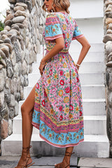 Bohemia Print Knot Front Split Side Maxi Dress