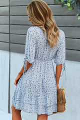 Fashion Floral Print Knot Sleeve Mini Dress