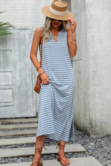 Stripe Print Split Side Maxi Dress
