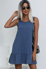 Fashion Solid Color Ruffle Hem Mini Dress