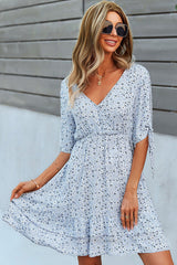 Fashion Floral Print Knot Sleeve Mini Dress