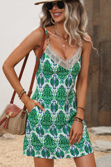 V Neck Patchwork Printed Mini Dress