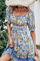 Fashion Off The Shoulder Floral Print Mini Dress