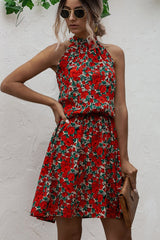Halter Neck Flower Print Mini Dress