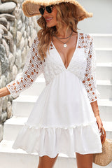 Deep V Neck Hollow Solid Casual Dress