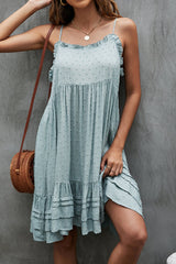 Fashion Sleeveless Solid Layered Ruffle Hem Mini Dress