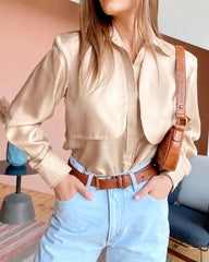 Vintage Pile Collar Single-breasted Silk Shirts Blouses