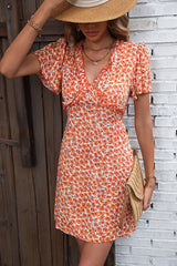 Fashion V Neck Frill Floral Print Casual Dress