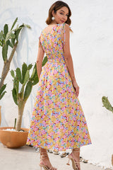 Floral Print V Neck Ruffle Hem Casual Dress