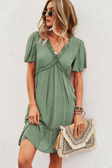 Fashion V Neck High Waist Solid Casual Dress