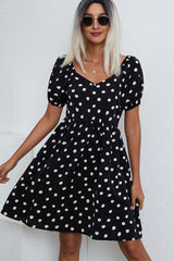 Fashion Dots Print V Neck Casual Dress