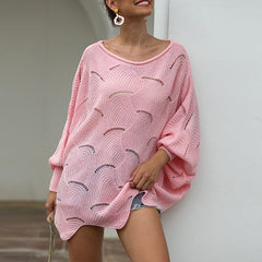 Women's Long Sleeves Hollow Loose Bat Sweater
