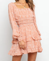 Square Collar Elastic Waist Ruffled Floral Mini Dresses