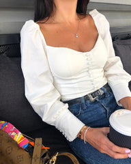 Square Collar Puff Sleeve Backless Single-breasted Shirts