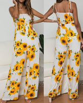 Summer Sunflower Print Suspenders Jumpsuit High Waist Romper