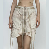 Rrawstring zip-up irregular cargo pocket mini skirt