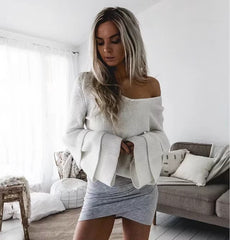 V-neck Flared Sleeve Sweater Tops