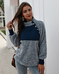 Women's High Collar Oblique Button Sweater Long Sleeve