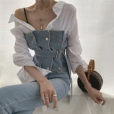 Strapless Denim Tank Tube Top Tops With Belt