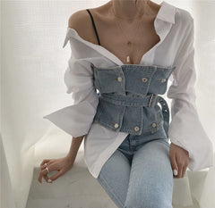 Strapless Denim Tank Tube Top Tops With Belt