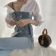 Strapless Denim Tank Tube Top Tops With Belt