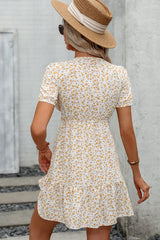Fashion Floral Print Ruffle Hem Short Sleeve Dress