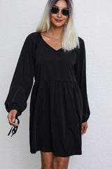 Fashion Solid Color V Neck Casual Dress