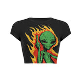 Alien letter print slant pockets Baby Tee