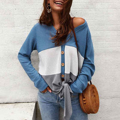 Women's Casual V-neck Single-Breasted Cardigan Sweater