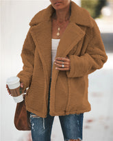 Women Pocket Zipper Plush Coat