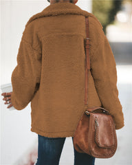 Women Pocket Zipper Plush Coat