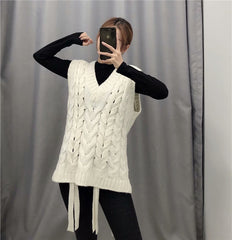 V-neck Knit Lacing Hollow-out Sweaters