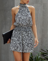 Womens Off Shoulder Halter Strapless Floral Print Jumpsuit Rompers