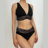 Contrast sleeveless v neck bikini swimwear