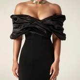Lila High Slit Off Shoulder Satin Dress