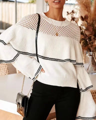 Splicing Hollow-out Flared Sleeve Knit Sweater