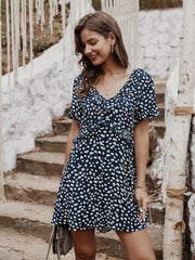 V-neck Printed Floral Jumpsuit Lotus Sleeve Rompers