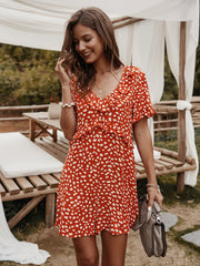 V-neck Printed Floral Jumpsuit Lotus Sleeve Rompers
