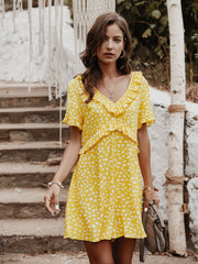 V-neck Printed Floral Jumpsuit Lotus Sleeve Rompers