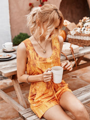 Tie Dye Lace-up Jumpsuit Rompers Loungewear