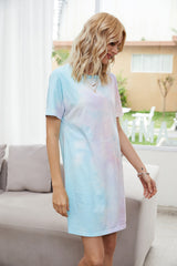 Women's Tie-Dye Mini Dresses Short Sleeve Home Loungewear